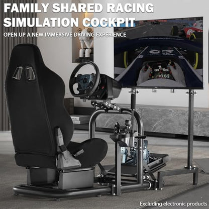 Anman Racing Simulator Cockpit Adjustable with Monitor Stand and Black Seat | Fit for Logitech G29 G920 G923, for Thrustmaster T248 T300, for Fanatec CSL DD, for Moza Wheel Shifter Pedals NOT Included