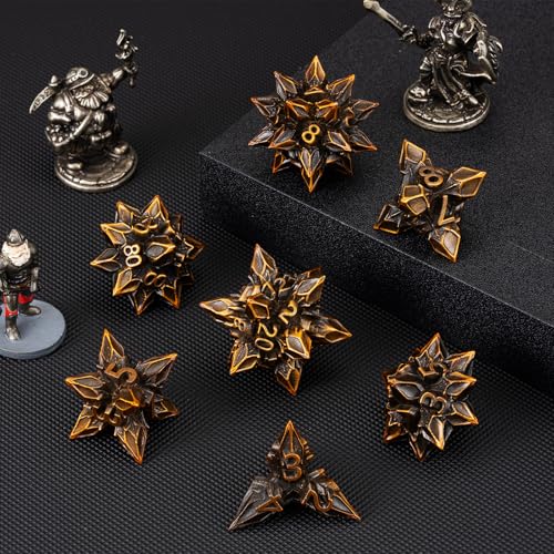DND Dice Set Metal,Polyhedral D&D Metallic Heterotypic D and D Dice with Cracks for Dungeons and Dragons RPG TTRPG 7-Die Set with Gift (Heterotypic, Heterotypic-Ancient Gold) - color: Heterotypic-ancient Gold, style: Heterotypic