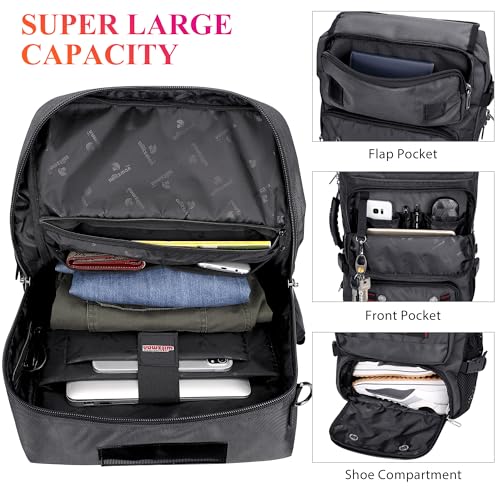 WITZMAN Carry on Travel Backpack for Men Airline Approved Fits 16" Laptop | Nylon 3 in 1 Luggage Duffle Bag with USB Charging Port, Shoe Compartment, For Weekend Getaway, Overnight Trip, B682 Grey - color: 03.silvery Grey