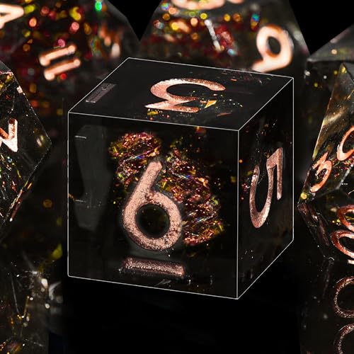 AUSTOR 7-Die DND Dice Set Handmade Sharp Edge Polyhedral Dice for Dungeons and Dragons D&D RPG MTG Table Games (Black & Red, Copper) - color: Black & Red，copper