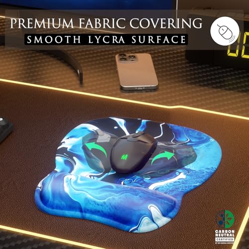 MROCO Ergonomic Mouse Pad with Gel Wrist Rest, 9.4 x 8.1 in, Blue Waves | Ergonomic Shape Design, Multiple Pattern Options, Gel Wrist Comfort, Smooth Lycra Surface, Non-Slip PU Base - color: Blue Waves