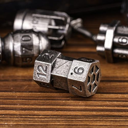 UDIXI Metal Dice Set D&D 7PCS RPG Polyhedral Metal DND Dice Set Nickel | Bomb Shape, Solid Metal, Cool Design, Leather Pouch Packaging, for Dungeons and Dragons Role Playing Games Tabletop Games - color: Silver