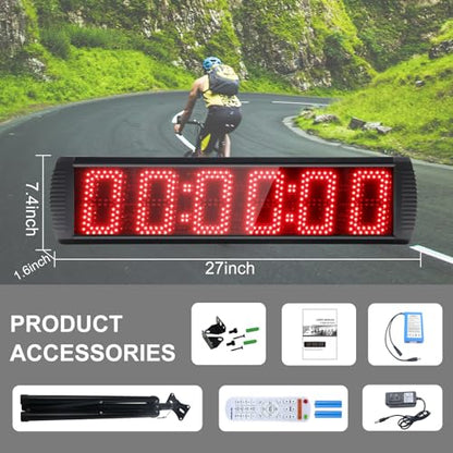 Large LED Display Digital Race Timer with Battery,Function-Countdown/Up/Time Clock, Remote Control, Tripod Stand and Adjustable Brightness for Sports Events, Races, Meetings, Presentations - style: non-waterproof+red