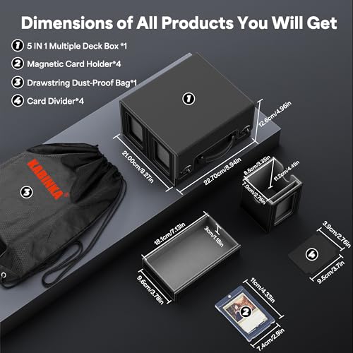 Kabinka Commander Deck Box for MTG with Handle, Multi Deck Case | with Large Dice Tray Fits 400+ Double-Sleeved Cards, 5 IN 1 TCG Card Storage Box, 35PT Card Holders (Black) - color: Black