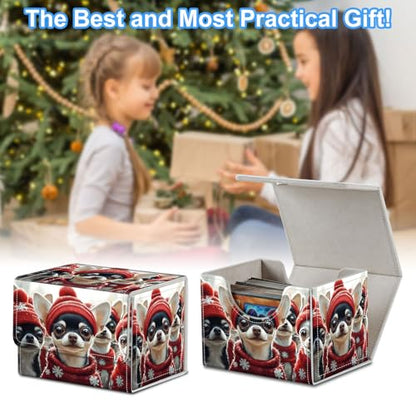 Dogs in Winter Hats Deck Box for MTG Commander | Holds 100+ Double-Sleeved Cards | Strong Magnetic TCG Card Case for Collectible Games - color: Dogs in Winter Hats