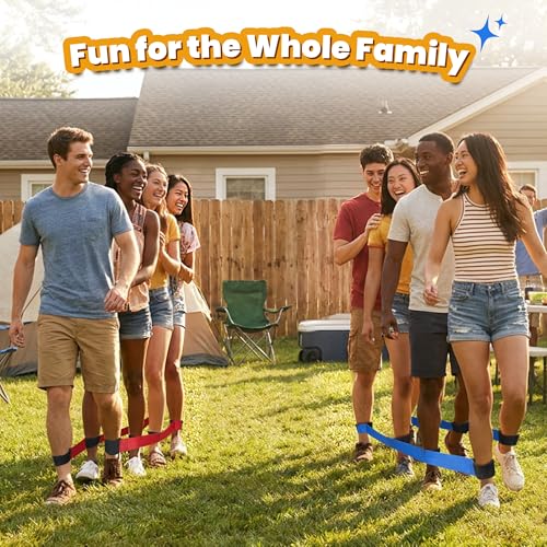 3 Legged Race Bands, Field Day Games for Adults, 4 Players 2pk | Outdoor Games for Carnival, Family Reunion & Backyard Party,Team Building Relay Race Bands - color: 2pk(red+blue)-4persons