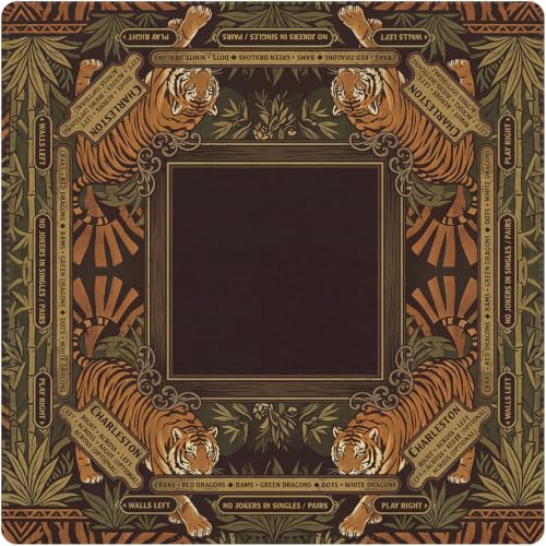 Drydiet Mahjong Mat for Table 31.5 x 31.5 Inch American Mahjong Mat with Carrying Bag, Non-Slip Noise Reduction Table Item for Family Poker Domino Board Game Night & Party Use(Tiger) - style: Tiger