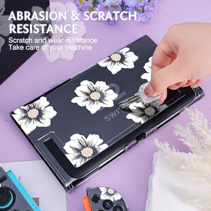DLseego Protective Case Flower Floral Clear Switch 2 (2025), Detachable Joy-Handle Protective Case 2-Piece Split Full Wrap PC Hard Shell Anti-Scratch All-Round Protection Cover, Sakura, White - color: White