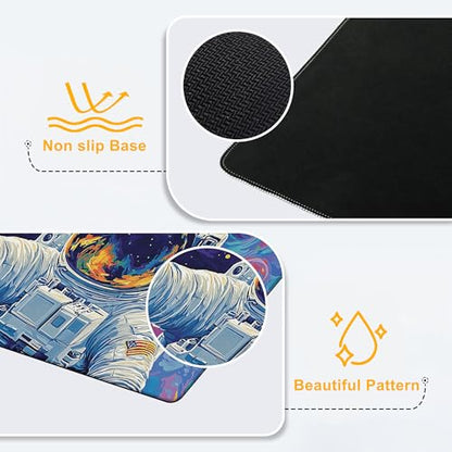 Mouse Pad for Gaming Astronaut Planets Big Gaming Mousepad Large Extended Mouse Mat Non-Slip Rubber Base Desk Pad with Stitched Edges for Office Gamer Home 35.4"X 15.7" - color: Japanese Great Wave
