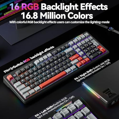 LINGBAO K98 Wireless Mechanical Gaming Keyboard, Tri-Mode BT5.0/2.4GHz/USB-C, Gasket Custom Hot-Swappable Linear Switches Creamy Keyboard with Number Pad, RGB Backlit Gaming Keyboard for PC Laptop - color: K98 | 5000mAh | Black