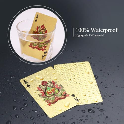 ACELION Waterproof Playing Cards, Plastic Playing Cards, Deck of Cards, Gift Poker Cards (Gold) - color: Gold