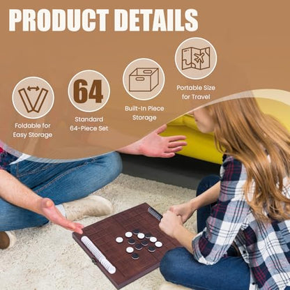 Extguds for Othello Reversi Board Game, Foldable Wooden Strategy Game with Built-in Storage, 64 Black & White Discs, Classic 2 Player Strategy Game for Family & Travel