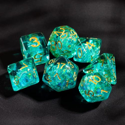 UDIXI DND Dice Set Cyan Polyhedral Dice Set Sparkling Inclusions for D&D | Resin Material, Velvet Storage Bag, DM Gift, for Dungeons and Dragons Role Playing Games Tabletop Games - color: Cyan