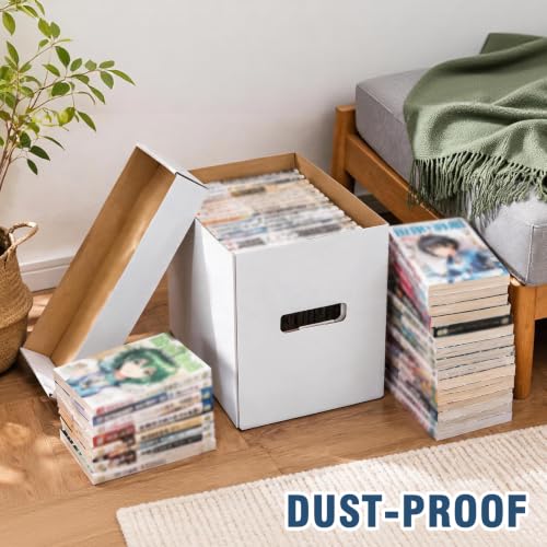 CROSSDESIGN Comic Book Storage Boxes 3 Pack, Corrugated Cardboard Moving Organizer with Handles & Collapsible Lids, Holds 150-175 Comics, 15.8" x 11.42" x 8" | Organizer with Handles & Collapsible Lids, Holds 150-175 Comics, 15.8" x 11.42" x 8" - size: 3