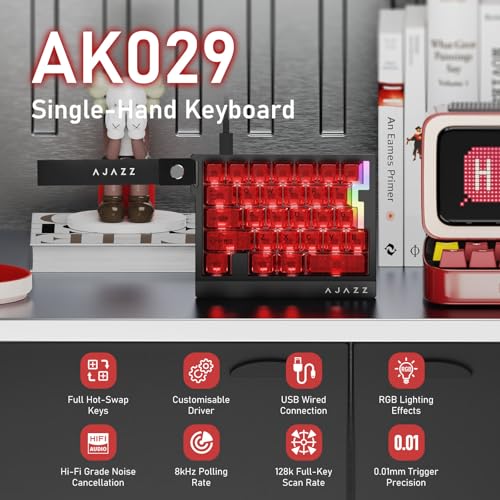 AJAZZ AK029 Magnetic Switch One Handed Gaming Keyboard, Hall Effect Rapid Trigger Mechanical Keypad with SOCD & DKS, 8KHz Polling Rate, 29 Keys Mini Ergonomic Gaming Keyboard for FPS Gamers, PC - color: Red Transparent