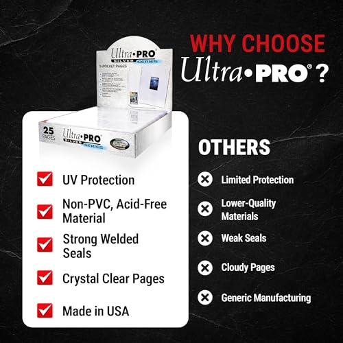 Ultra Pro Card Pages for Binders – 9 Pocket Trading Card Binder Pages – Silver Series for Trading Cards & Collectibles – Archival Safe, UV Protection & 3-Ring Binder Compatible – 25 Pages, Made in USA - size: 25ct, style: 25-Count