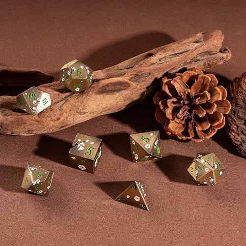 UDIXI Metal DND Dice Set, 7PCS Metal Polyhedral Dice Set Bronze for D&D RPG | White Flower, Metal Case Packaging, Heavy Metal Dice, D&D Gift, for Dungeons and Dragons Role Playing Games Tabletop Games - color: Bronze-green