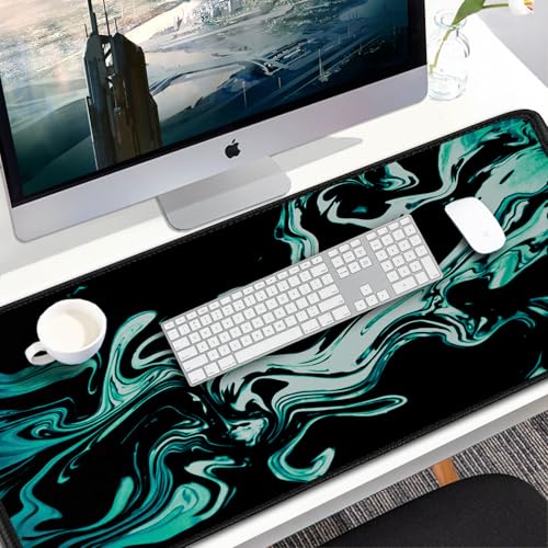 Large Mouse Pad, 31.5x15.7 inch Large Extended Computer Keyboard Mouse Mat, Water Resist Non-Slip Mousepad Rubber Base Long XXL Desk Mouse Pad for Gaming, Office & Home, Marble Cyan - color: Marble Cyan, size: 31.5L x 15.7W inches