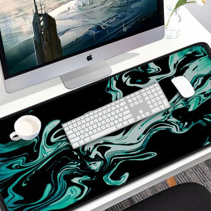 Large Mouse Pad, 31.5x15.7 inch Large Extended Computer Keyboard Mouse Mat, Water Resist Non-Slip Mousepad Rubber Base Long XXL Desk Mouse Pad for Gaming, Office & Home, Marble Cyan - color: Marble Cyan, size: 31.5L x 15.7W inches