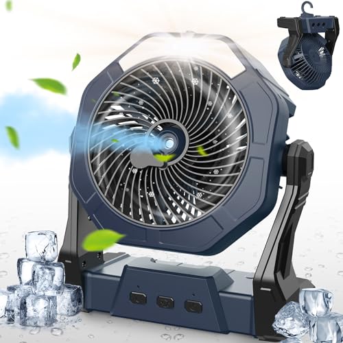 Ausic Portable Misting Camping Fan, 8" Outdoor Cooling Fan with LED Light, Water Spray, Hook, [Max 35H] Battery Operated Rechargeable Fan for Sports Sidelines, Patio, Beach, Tent, Travel - color: Grey, style: 8-35Hrs Runtime