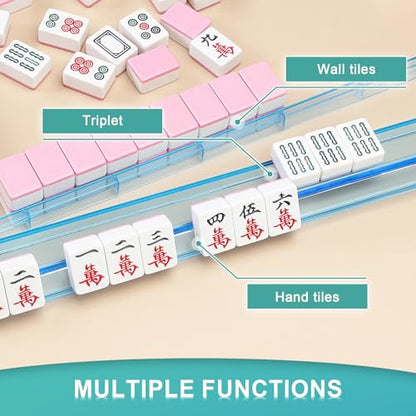 Mahjong Racks with Pushers 4PCS Set Majiang Tile Holder Acrylic Mahjong Racks Accessories and Gifts - color: 4 Color