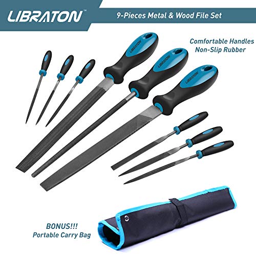 LIBRATON Metal Files 9PCs, File Set for Metal, Needle Files, Files Rasps | Flat, Round, Half-Round Files for Metalworking, Metal, Woodworking, Wood, Carpentry - style: Metal File-9PCS