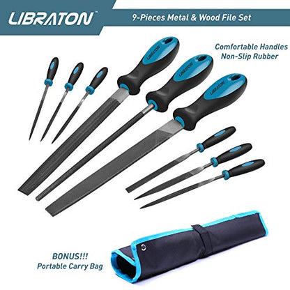 LIBRATON Metal Files 9PCs, File Set for Metal, Needle Files, Files Rasps | Flat, Round, Half-Round Files for Metalworking, Metal, Woodworking, Wood, Carpentry - style: Metal File-9PCS