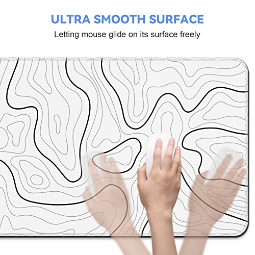 DIGSOM Mouse Pad Gaming, White with Black Topographic Line, 31.5x11.8in | XL Mouse mat, Smooth surface, Anti-slip rubber base, For keyboard and mouse, For home and office use - color: White with Black Line