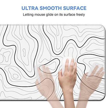 DIGSOM Mouse Pad Gaming, White with Black Topographic Line, 31.5x11.8in | XL Mouse mat, Smooth surface, Anti-slip rubber base, For keyboard and mouse, For home and office use - color: White with Black Line