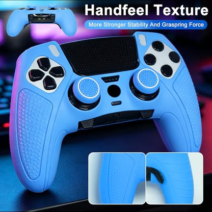 Blue Anti-Slip Controller Skin,Studded Edition Protective Silicone Cover Skin Grips Compatible with ps5 dualsense Edge and 6 PCS Thumb Grips Caps. - color: Blue