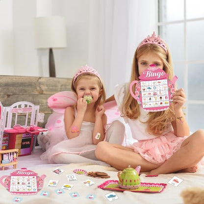 39Pcs Tea Party Bingo Game for Adults 24 Players Floral Teapot Shape Bingo Cards with Reward Stickers for Family Friend Student Large Group Activities Garden Bridal Wedding Holiday Party Favors - style: Tea