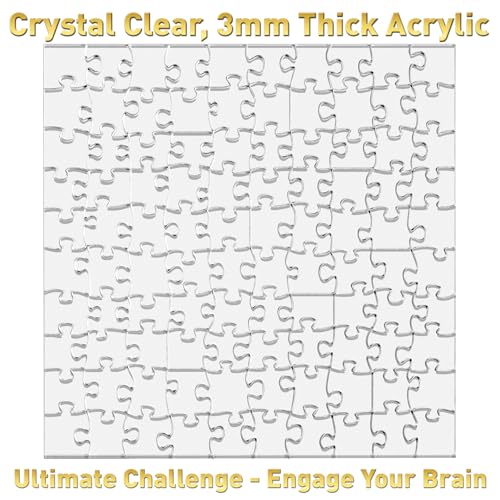 Funwares ImPuzzable Clear Acrylic Puzzle, 100 Pieces, Impossible Jigsaw | False Edges & Corners, Double-Sided Crystal-Clear Pieces, Insanely Hard Brain Teaser, Gag Gift & White Elephant Champ - size: 100 Piece