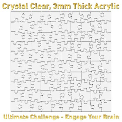 Funwares ImPuzzable Clear Acrylic Puzzle, 100 Pieces, Impossible Jigsaw | False Edges & Corners, Double-Sided Crystal-Clear Pieces, Insanely Hard Brain Teaser, Gag Gift & White Elephant Champ - size: 100 Piece