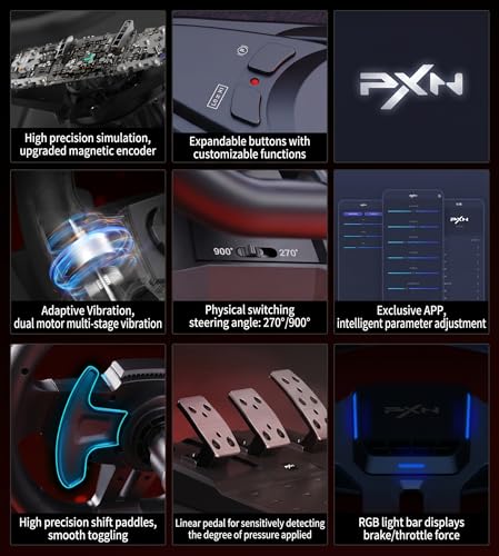 PXN V9Gen2 Racing Wheel with Pedals and Shifter 270/900 Degree Gaming steering Wheel for PC,PS4,PS3,Xbox One, Xbox Series X/S,N-Switch (NOT Support Mac/PS5)
