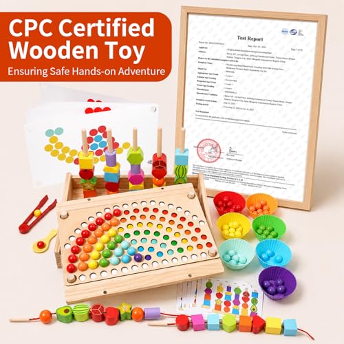 INIFEIDALA Montessori Toys for 3 4 5 Year Old,Gifts for Toddlers | Stacking Blocks, Lacing Beads & Shape Stacker, Wooden Beads Sequencing Toy Set, Fine Motor Skills & STEM Preschool Learning - style: Lacing Beads