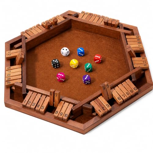 MNYUN Shut The Box Premium Wooden Dice Game - Handcrafted Board Game 2-6 Players, Educational Math Learning Games for Kids Adults, Classic Pub Games Family Party Gift Set - size: 15.7 inches