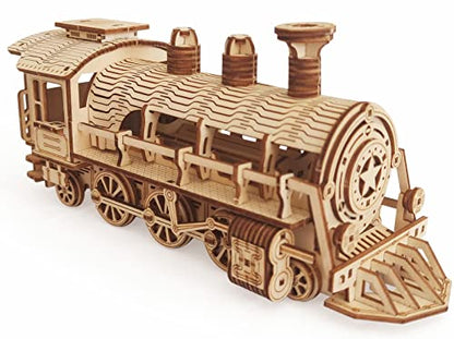 3D Wooden Puzzle - DIY Mechanical Steam Train Model Kits - Wood Crafts Vehicle Building Model - Wooden STEM Brain Teaser Puzzle - Steam Train Christmas Birthday Gifts for Adults & Teens - style: Steam Train