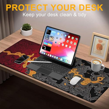 Large Gaming Mouse Pad Abstract Red and Black Fluid Extended Computer Keyboard Mousepad with Non-Slip Rubber Base Stitched Edge Waterproof Big Long Laptop Pad for Gamer Office Home 35.4"X 15.7" - color: Dragon Confrontation