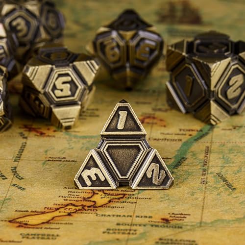 Metal UFO Dice Set, 7 Die Metal Polyhedral Dice Set for DND Dungeons and Dragons Role Playing Games,with Skull Bag.(Ancient Bronze) - color: Ancient Bronze