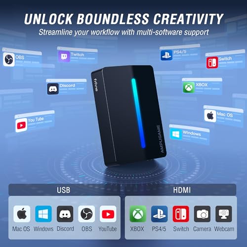 Fifine AmpliGame Video Capture Card, HD 1080 60fps for Audio Video, Gaming, Live Streaming, 4K HDMI to USB Capture Card Compatible with PS4/Windows/Mac OS/Switch/Xbox-V3 - color: Black