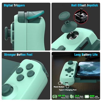 Joso Wireless Phone Controller for iPhone/Android, Mobile Game Controller with Hall Joystick Suitable for Xbox Cloud Gaming, PS Remote Play, Steam Link, Call of Duty & More - Green - color: Green | D6