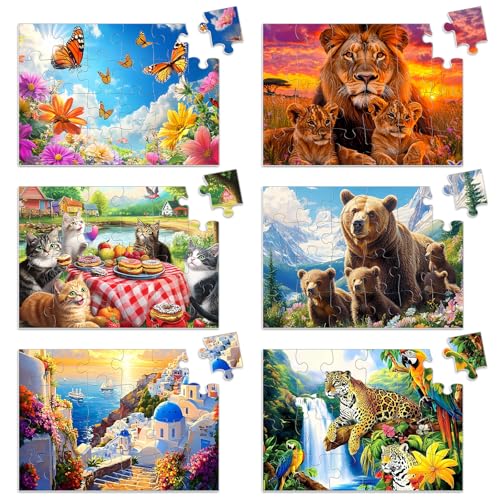 6 Packs 24 Piece Puzzle for Seniors, Alzheimer's & Dementia Activities, Easy Puzzle Alzheimer's Game, 6 Storage Bags - style: 24A Large Pieces