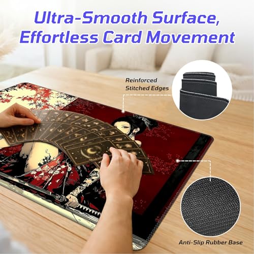 Japanese Tattooed Woman MTG Playmat, Card Game Play Mat with Stitched Edges, Smooth Surface Board Game Trading Card Mat, Non-Slip Rubber Base Large Gaming Mouse Pad 24 x 14 Inch - color: Japanese Tattooed Woman