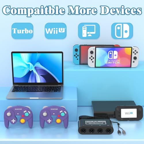 Gamecube Controller Adapter for Nintendo Switch2 Gamecube Adapter, Super Smash Bros Gamecube Adapter for Wii u/Switch/Switch OLED, Controller Adapter for Gamecube with 4 Ports and 1.8M USB Long Cable
