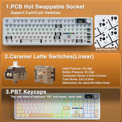 AULA F108 PRO - Wireless Mechanical Keyboard with Screen&Knob,Hot Swappable Gaming Keyboard with 8000mAh Battery,Pre-lubed Switches,RGB Backlit,PBT Keycaps Creamy Sounding Computer Keyboards,104 Keys - color: Mocha Mousse