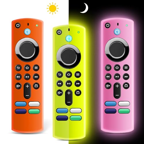 (3 Pack) ONEBOM Protective Remote Cover, Silicone Remote Case, Remote Control Cover Pink Yellow Orange - color: (Black Lanyard)Glow Pink&Glow Yellow&Orange