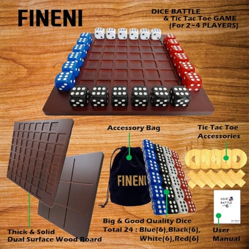 Dual Sides Battle & TicTacToe - Wooden Coffee Table Game for 2-4 Players - color: Dual(2~4)/Brown