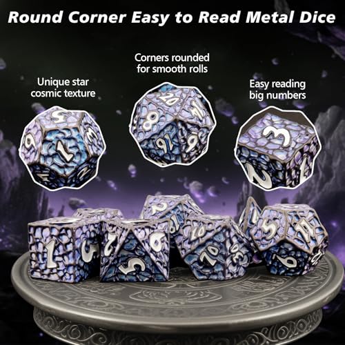PJOY Metal DND Dice Set for Dungeons and Dragons Dice with Case Meteorite Black Blue Glitters 7PCS 16mm Role Playing Cool DND Gifts for Players D&D DM Game Masters - color: Black Blue