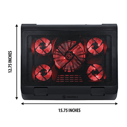 ENHANCE Gaming Laptop Cooling Pad Stand with LED Cooler Fans , Adjustable Height , & Dual USB Port for 17 inch Laptops - 5 Ultra Quiet High Performance Fans 2630 RPM & Built-In Bumpers - Red - color: Red
