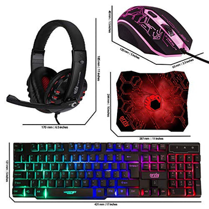 Gaming Keyboard and Mouse and Mouse pad and Gaming Headset, Wired LED RGB Backlight Bundle for PC Gamers and Xbox and PS4 Users - 4 in 1 Edition Hornet RX-250 - color: Black